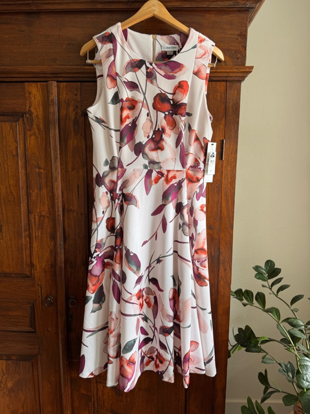 Calvin Klein Floral Sleeveless Fit and Flare Midi Dress New A-Line Sleeveless